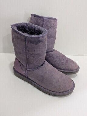 UGG Purple Classic Short boots, featuring a plush sheepskin lining and suede 7